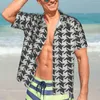 Camicie casual da uomo Camicia estiva Camicette da spiaggia pied de poule Stampa motivo geometrico Top larghi da uomo a maniche corte alla moda coreana