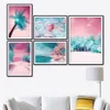 Schilderijen Blauwe Palmboom Tropisch Roze Strand Landschap Muur Canvas Schilderij Nordic Prints Poster Foto Voor Woonkamer Decor245P