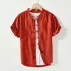Camisas casuais masculinas verão fino respirável manga curta chinês tradicional botão para baixo gola mandarim vintage topos nh74