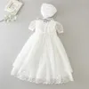 Bebê menina vestido um ano de idade batismo vestido branco renda infantil festa de aniversário casamento princesa vestido roupas de bebê 0-24m 240307