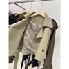 Mode Kurze Windjacke Frauen Revers Leder Verstärkte Ärmel Gürtel Kontrast Farbe Trenchcoat Vintage Herbst Oberbekleidung 240228