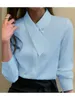 Blouses Femmes VONDA 2024 Chemises de mode à manches longues femmes Blouse automne élégant OL revers asymétrique hauts boutons décontractés couleur unie