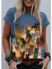 T-shirt Femme T-shirt Femme Tee-shirt Blanc Bleu Kaki Graphique Chat Imprimé Court Sle Sortie Week-end Basique Col Rond Régulier Chat Peinture S L24312