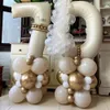 130st Cream Sand White Gold Number Balloons Set 40inch Foil för Happy 20 30 40 50th Birthday Party Decorations 240226