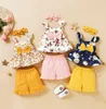 Bebek kız kıyafetler yaz Summer Toddler Kids Çiçek Kolsuz Yay Top Şort Kafa Bandı 3pcs Bebek Giyim Seti Kız Kıyafetleri 334 Y21013650