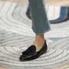 Toe Round 29 Loafers Casual Shoes 42 Size Women Flats Korea Style Simple Flat Genuine Leather Lady Mules Spring Autumn Fringe 80 53 5