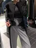 Kestane Bahar Tasarım Alsına Renk Kontrastlı Patchwork Suit Pantolon Kadın Yüksek Bel Zayıflama Gevşek Geniş Bacak pasta Pants 240309