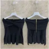 Latest Collection One-shoulder Kintted Long Sleeve Tops 2023 Spring Sexy Black Red Zipper Blouse Tops For Women FZ2403124