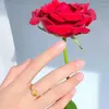 Cluster Rings KISS&FLOWER 24KT Yellow Gold Ring For Women Girl Rose Flower Adjustable Fine Jewelries Wholesale Wedding Party Gift RI161