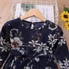 Girl Dresses Girl's Casual Dress Summer Scoop Neck Long Sleeves Floral Flowy Print Plain Dark For Toddler Two Piece Kids