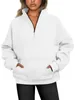 Autumn and winter standing collar lazy solid color hoodie pocket design with zipper for women's casual loose threaded top