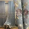 Europese blauwe en grijze verduisteringsgordijnen chenille bloem reliëf voor woonkamer slaapkamer studie tule aangepaste gordijn Drapes2045
