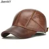 Brand Men Casual Real Leather Earflap Cap Men Real Cowhide Leather Caps Male Fall Winter Genuine Real Cow Leather Baseball Hats 240220