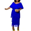 Ropa étnica Mujeres Vestidos de fiesta de la borla elegante con cuello en V cintura alta moda de verano sexy bata fuera del hombro banquete midi vestido en dama africana