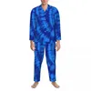 Mäns sömnkläder Midnight Blue Tie Dye Pyjamas Men Retro Hippie Print Sleep Autumn 2 Pieces Vintage Overdimensionerade grafiska pyjamasuppsättningar