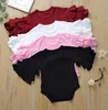 Baby Girls Candy Color Rompers 4 Colors Petal Sleeve Lace Solid Ruffle Jumpsuit Kids Jumpsuit Girls Outfits 03T 043400190