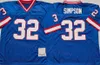 Retro voetbal vintage 34 Thurman Thomas Jerseys 78 Bruce Smith 83 Ander Reed 32 OJ Simpson 12 Jim Kelly 35e verjaardag 75e 1960 1994 XXV Borduursel Ademend