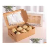 Emballage cadeau Boîte à cupcakes avec fenêtre Boîtes à pâtisserie en papier brun blanc Dessert Mousse Muffin 24x16x7.5cm WB1809 Drop Delivery Home Garden Fe Dh2Qg