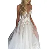 Abiti da sposa sexy senza spalline A Line Boho Beach Abiti da sposa trasparenti con scollo a V e spacco laterale in tulle lungo Abiti da sposa Applicazioni in pizzo 2024 Abito da sposa estivo