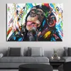 Graffiti Cute Monkey Canvas Paintings Colorful Printed Poster and Prints Painting Wall Pictures For Living Room Home Decorations295F