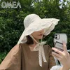 Breite Krempe Hüte Eimer Hats Omea Strohhut Frauen Sommer Blumenspitze Strandhut Urlaub Sonne Visor Armband Verstellbares Breitkrempe Floppy Hut Girl Cap Elegant Q240312