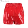 Calções femininos cfyh rendas ilhós brilhantes pvc shorts calças curtas preto punk streetwear verão couro do plutônio clube shorts vermelho ldd240312