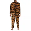 Vêtements de nuit pour hommes uniques imprimés tigre pyjamas ensemble automne fourrure d'animal sauvage doux loisirs couple 2 pièces décontracté surdimensionné design vêtements de nuit