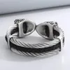 Fongten Punk Cuff Bracelet For Men Double Lion Head Stainless Steel Three Layer Twisted Cable Cool Male Bangles Bracelet Jewelry 240228