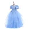 Abgestuftes lila Blumenmädchenkleid für Hochzeiten, Kinder, Prinzessin, bodenlang, Tüll, Erstkommunion-Kleider, Party, Festzug, 414 Jahre, 240306