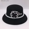 Geniş Memlu Şapkalar Kova Şapkaları Yüksek Kaliteli Beyaz Kamelya Fedora İnci Bandı % Yün Kıda Şapka Dispy bayanlar Düğün Kilisesi Şapka Domuz Pastası Trilby Hat Q240312