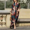 Casual Jurken 2024 Vrouwen Split Vintage Bloemen Gedrukt Jurk Elegante Revers Kraag Button Up Vrouwelijke Bohemian Vestidos Lange Gewaad