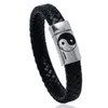 Edelstahl Yinyang Charme Lederarmbänder mit magnetischem Verschluss Taiji Schwarzes Armband Armreifenmanschette Armband für Männer Mode Schmuck