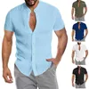 Men's Casual Shirts Style T Shirt Tees Men 2024 Button Stand Collar Summer Clothing Fashion Solid Short Sleeve Cardigan Top
