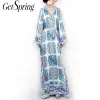 GETSPRING Women Dress Summer Maxi Dress Print Chiffon Dresses V Neck Long Sleeve Loose Split Bohemia Boho Floral Plus Siz257L