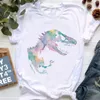 T-Shirt Femme aquarelle dinosaure imprimé Animal T-Shirt Femme haut d'été Fe blanc court Sle Jurassic Park T-Shirt femmes Vaporwave T-Shirt L24312 L24312