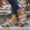 Sandali con plateau a banda larga per donna Casual Pu Open Toe Pantofole con zeppa romana Estate da donna 2024