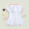 Girl Dresses 2-11Y Kids Girls Swimwear Cover Ups Baby Summer Dress Bathing Suit Coverup Short Sleeve Zip Up Beach For