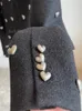 Autumn Winter Fashion Heart Buckle Black Wool Tweed Short Jacket Coat Women Vintage Long Sleeve V Neck Wave Cardigan Outwear Top 240301