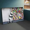 Straat Banksy Graffiti Achter Het Gordijn Canvas Schilderijen Cuadros Wall Art Pictures voor Home Decor Geen Frame278U