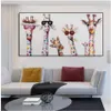 Art coloré animal girafe famille portant des lunettes peinture toile photo impression murale chambre 201d