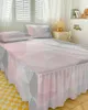 Falda de cama geométrica rosa gris gradiente triángulo colcha ajustada elástica con fundas de almohada Funda de colchón juego de cama Sábana