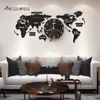 120CM Punch- DIY Noir Acrylique Carte du Monde Grande Horloge Murale Design Moderne Autocollants Montre Silencieuse Maison Salon Cuisine Décor 2296r