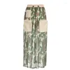 Jupes CINESSD maille transparente imprimé Camouflage léger taille haute cordon Patchwork poche ample rue outillage Style jupe longue