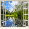 beautiful scenery Lake and mountains wallpapers outside the window HD artistic conception 3D three-dimensional landscape backgroun293k