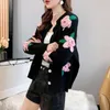 Women's Knits 2024 Fashion Trendy Knitted Cardigans Women Spring Autumn Heavy Industry Flowers Sweater Coat Woman Vintage Wild Cute Top