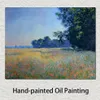 Handgemalte Leinwandkunst Claude Monet Ölgemälde Reproduktion Hafer- und Mohnfeld Giverny für Büro-Wanddekoration290z