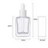 Flacon compte-gouttes en verre de 30ml, flacon compte-gouttes vide pour huile essentielle, carré et plat, pour emballage de maquillage