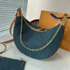 Nytt mode lyx varumärke blå denim jacquard cross body axel väskor designer tryckt korskropp kvinnor totes väskor denim rese handväska halvmåne loop underarm handväska