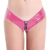 Mutandine da donna Lattice Intimo porno Donna O Ring Cerniera sul cavallo Slip a vita bassa Lingerie per donna Effetto bagnato Pelle verniciata Sexy