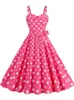 Vestidos casuais espaguete cinta rosa xadrez vestido mulheres verão elegante vintage 50s rockabilly swing festa 2024